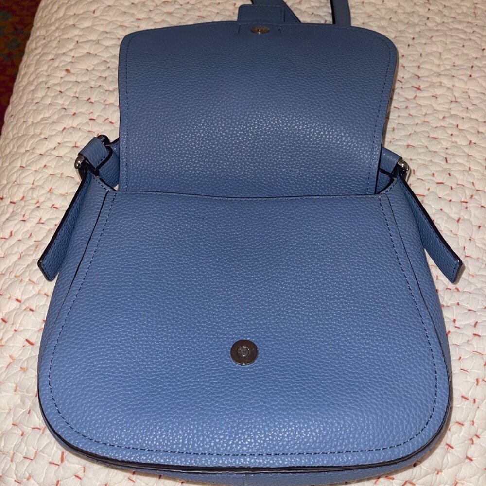 Michael Kors Womens Saddle Bag Maxine Large Blue Pebbled Leather Casual - Picture 2 of 16